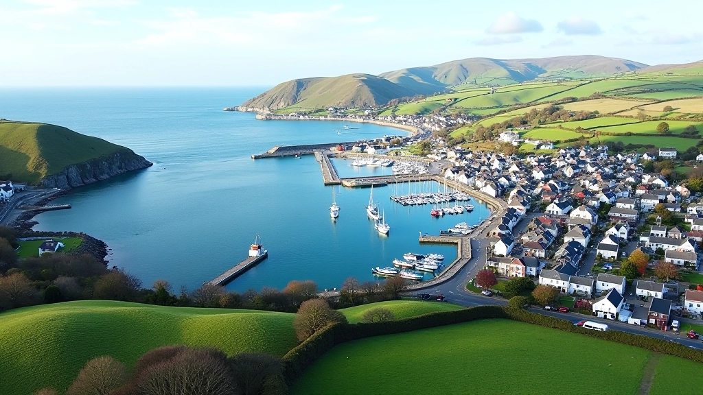 Aerial view of Kinsale showing the full harbor layout and surrounding landscape