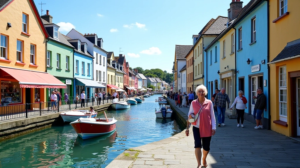 Kinsale harbour town with colourful buildings and waterfront