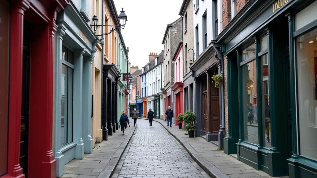 Historic buildings and narrow streets of Kinsale old town, traditional Irish architecture and charming storefronts