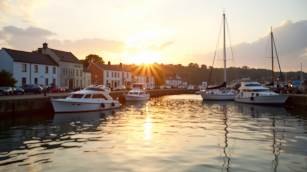 Scenic waterfront view of Kinsale harbour with historic buildings and boats